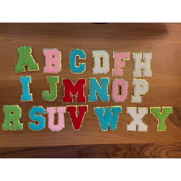 Iron on Fluffy 3" Vibrant Glittery Alphabet Patches 19 PCS (SKU: 67MI) - Picture 1 of 2
